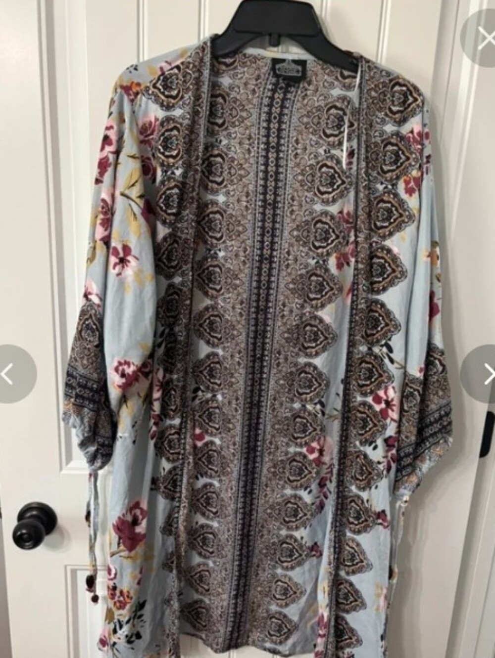 Angie Sz Lg Light Blue Boho Floral Lo Ng Kimono - Picture 2 of 4
